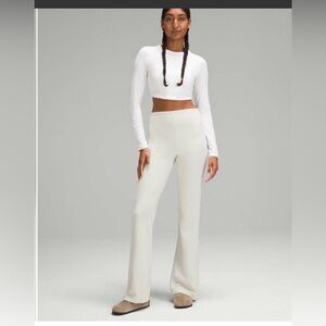 Lululemon Brushed Softstreme Ribbed Zip Flared Pant 32.5, Size 10, Bone